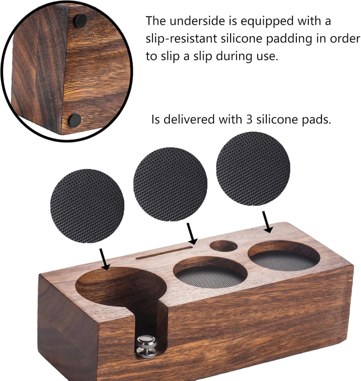 Tamperstation, Espresso Station aus Walnussholz für 58mm Tamper/Distributor und Siebträger, 3in1 Tam