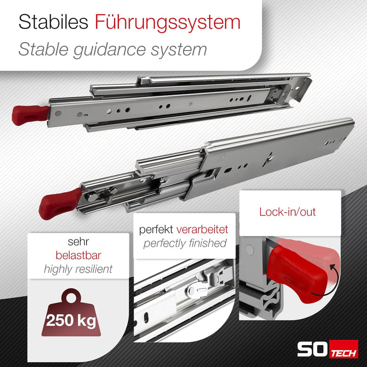 Junker 1 Paar Schwerlastauszüge KV1-250-H76-L305-LC 305 mm (12") mit Lock-in/out Einrastfunktion Sch