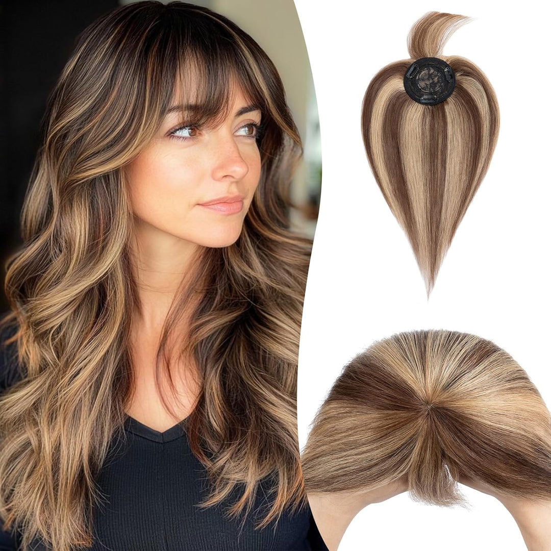 S-noilite Topper für Frauen Echthaar mit Pony 150% Dichte Toupet Haarteil Echthaar Damen Haarverdich