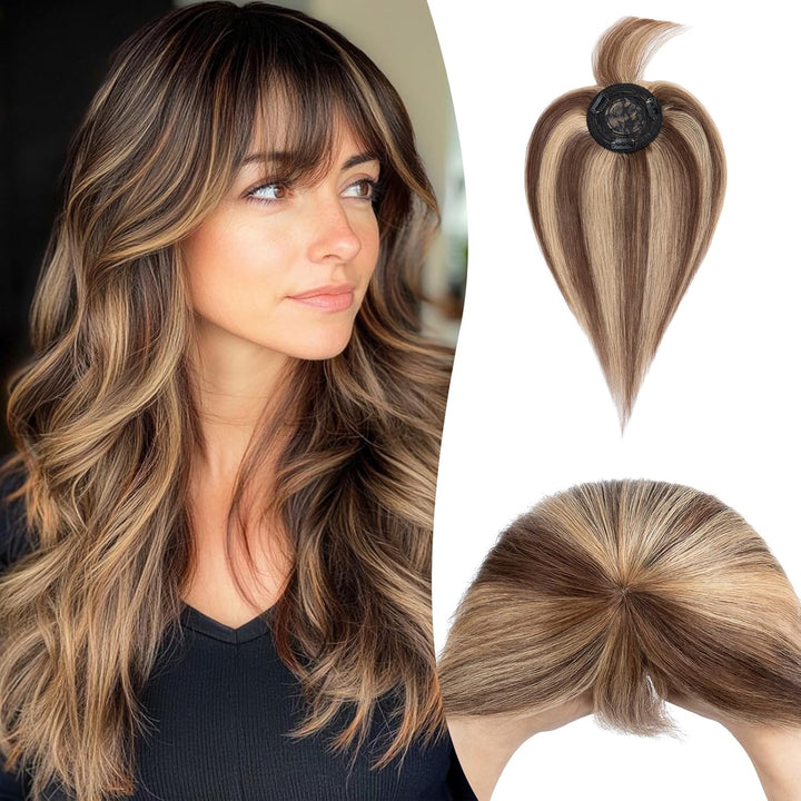 S-noilite Topper für Frauen Echthaar mit Pony 150% Dichte Toupet Haarteil Echthaar Damen Haarverdich