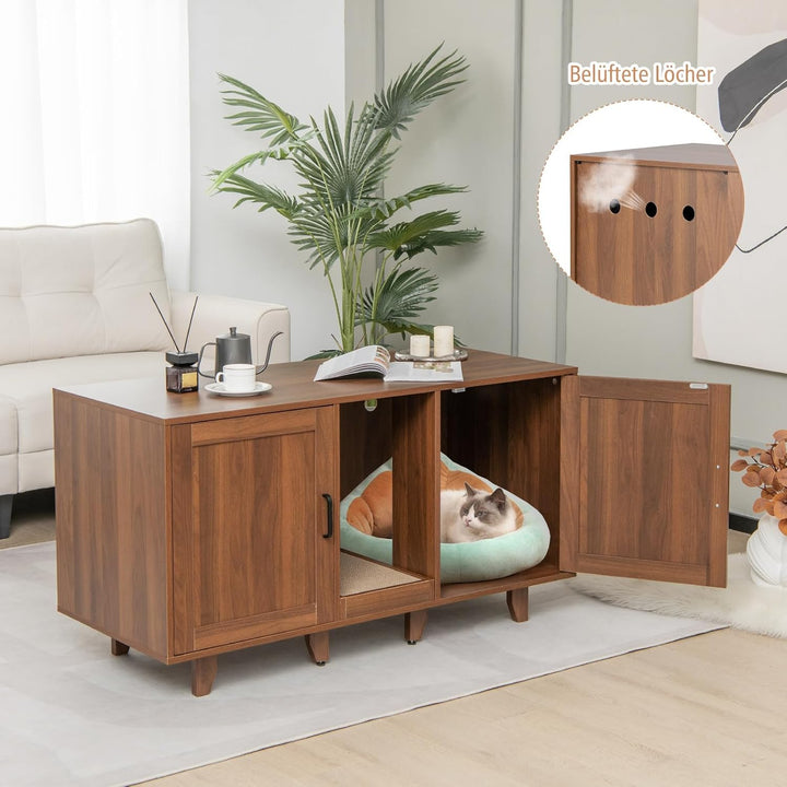 COSTWAY Katzenklo Schrank für 2 Katzen, Katzenschrank für Katzentoilette, Katzenhaus mit 2 Türen & K