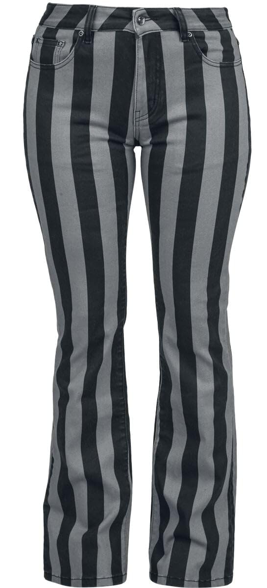 Gothicana by EMP Damen schwarz-grau gestreifte Hose 27W / 30L Schwarz/Grau, 27W / 30L Schwarz/Grau