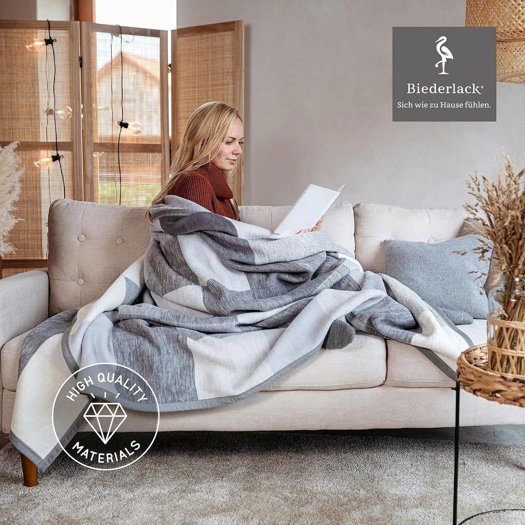 biederlack® Kuscheldecke Pure Cotton Karo grau, Sofadecke in 150x200 cm