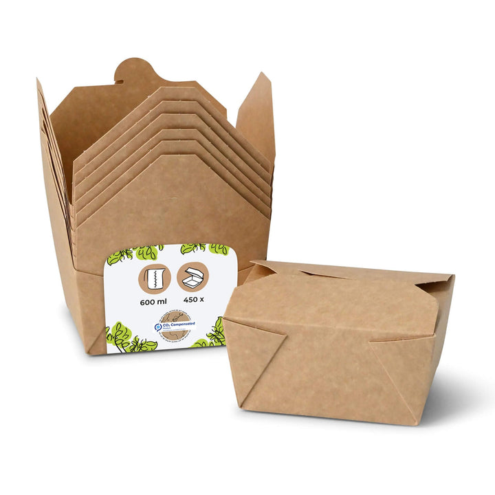 BIOZOYG Speise Box Take Away I Bio Speisebox mit Faltdeckel 600 ml I Pappschachtel rechteckig I brau