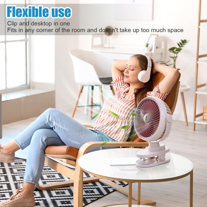 Camping Ventilator mit LED Nachtlicht , Wiederaufladbarer USB-C Klein Clip Ventilator mit Akku, 5 Ge