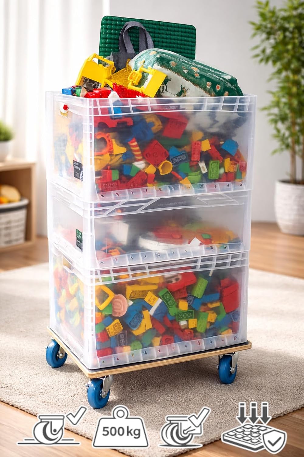 (2er-Set) Möbelroller/Transporthilfe | 60 × 40 cm | je 500 kg | Kompakt, stabil, bodenschonend – für