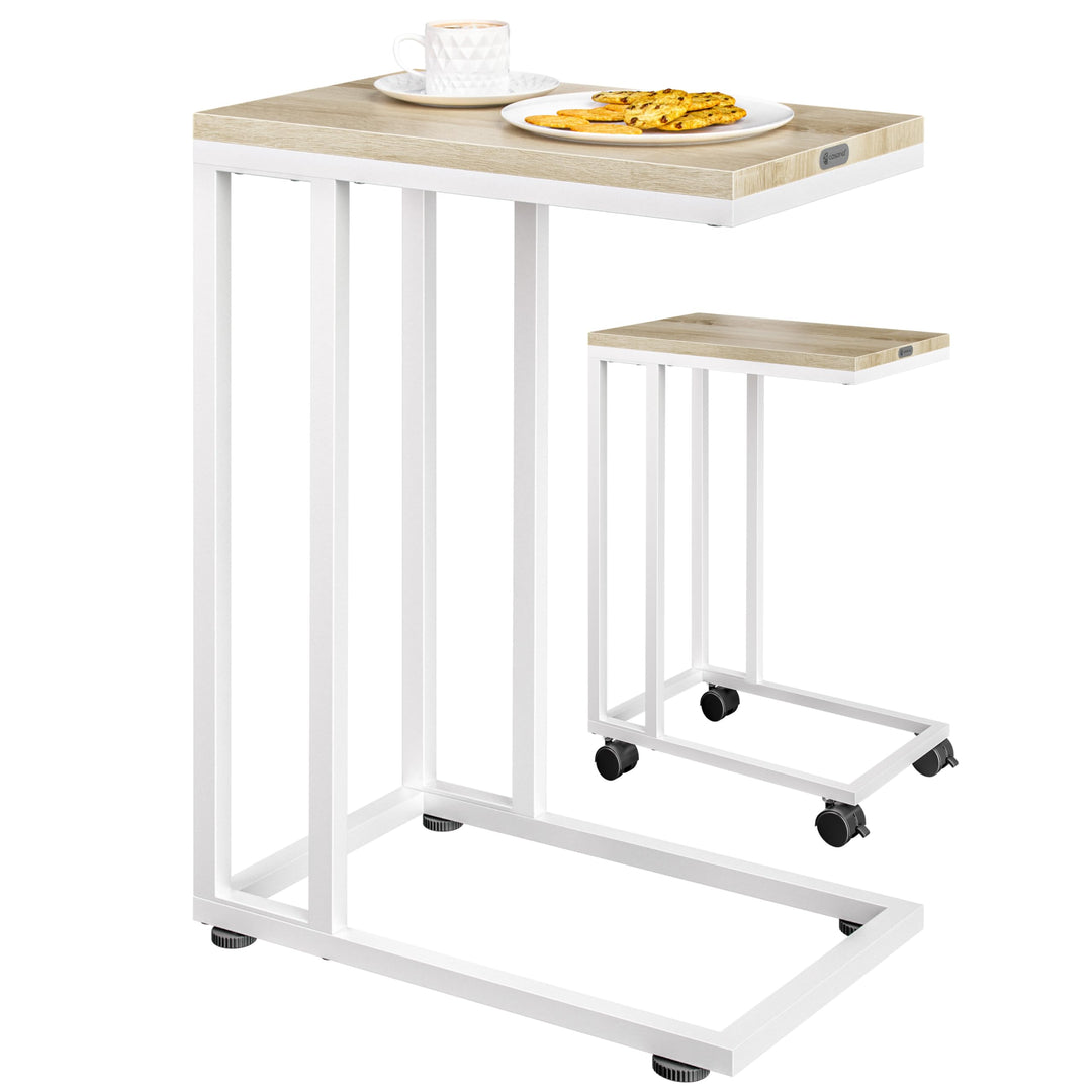 Casaria® Beistelltisch mit Rollen 50x35x70cm C Form Holz Metall 40kg Belastbarkeit Wohnzimmer Schlaf