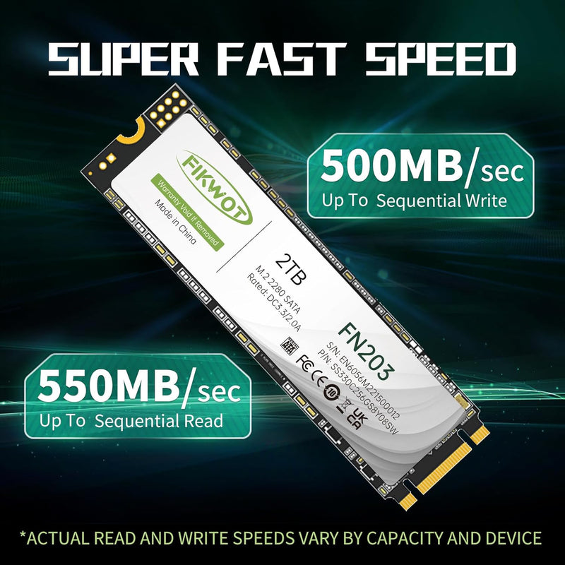 Fikwot FN203 2TB M.2 SATA SSD - SLC Cache 3D NAND TLC SATA III 6Gb/s M.2 2280 NGFF Internal Solid St