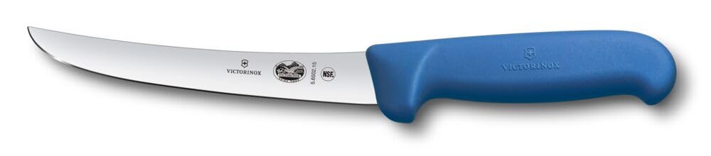 Victorinox Fibrox Ausbeinmesser, Scharfes Küchenmesser für Fleisch und Geflügel, 15 cm, Gebogene Kli