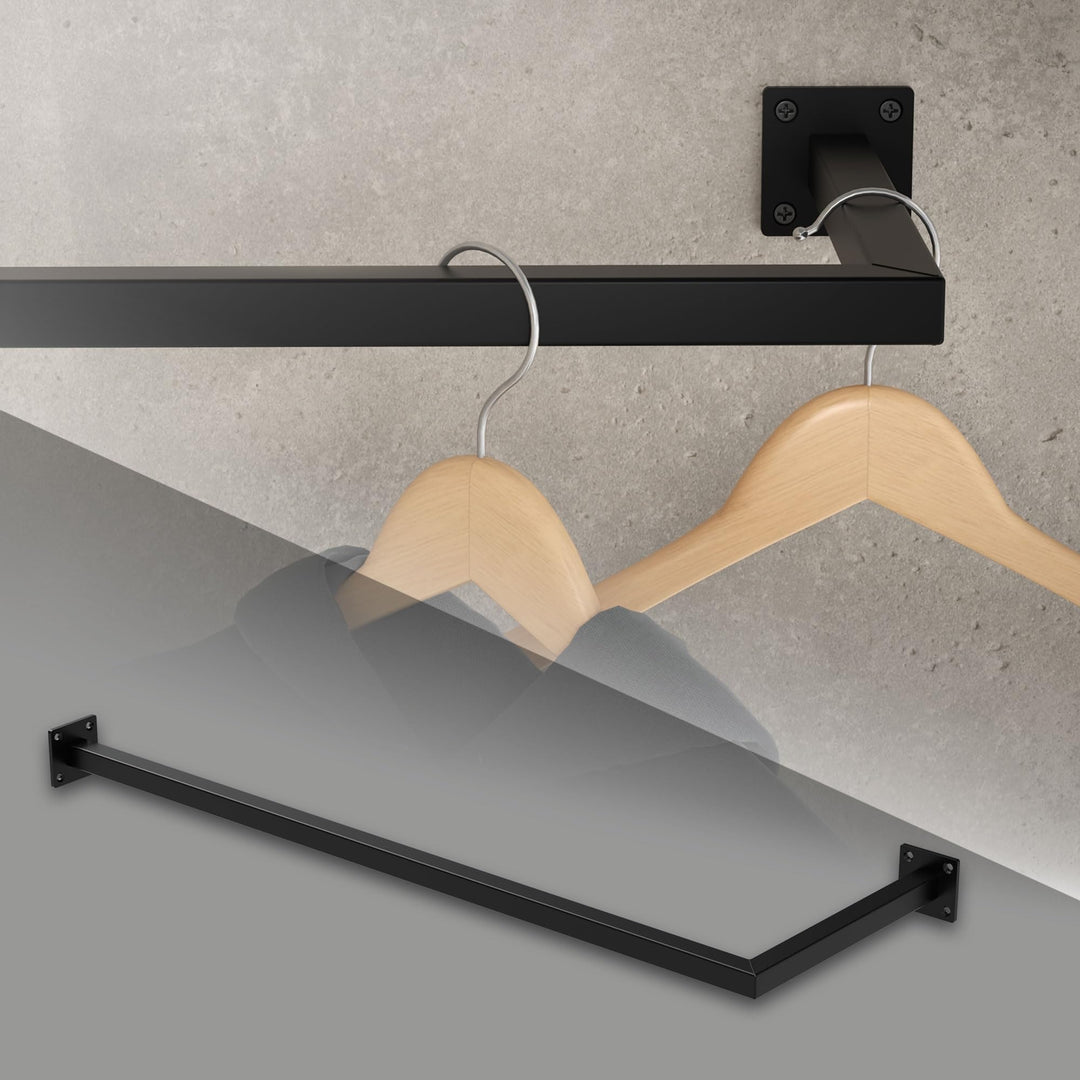 ML-Design Kleiderstange Übereck für die Wand, T30cm x B90cm, Schwarz, aus Stahl, rostfrei, Garderobe