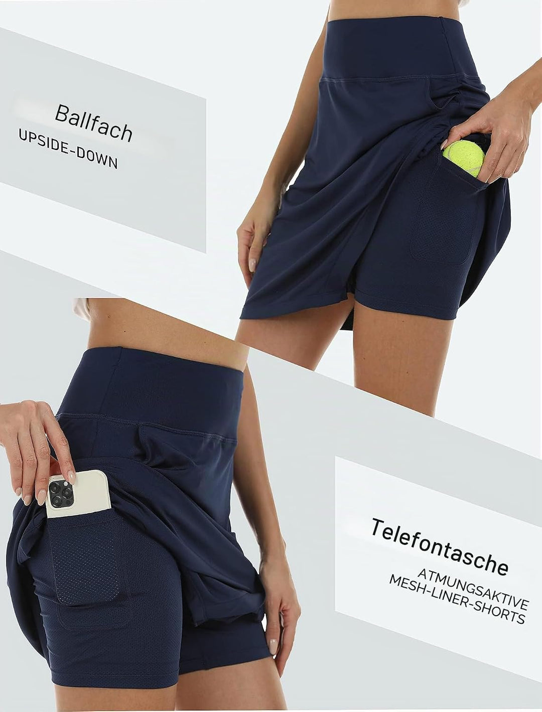 MoFiz Damen Tennisrock Sportlicher mit Shorts Taschen Sommer SkirtRock mit Tunnelzug M Blau, M Blau