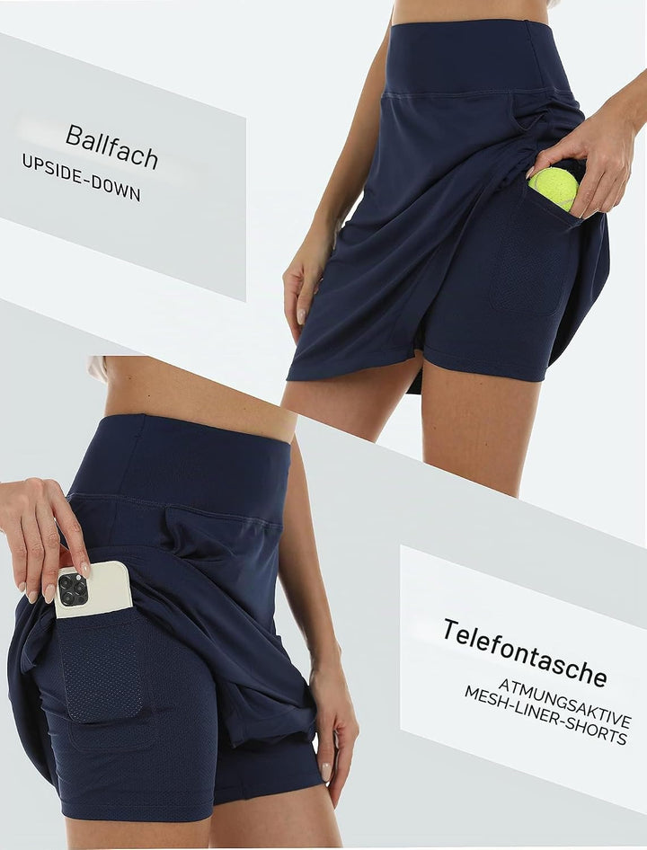 MoFiz Damen Tennisrock Sportlicher mit Shorts Taschen Sommer SkirtRock mit Tunnelzug M Blau, M Blau