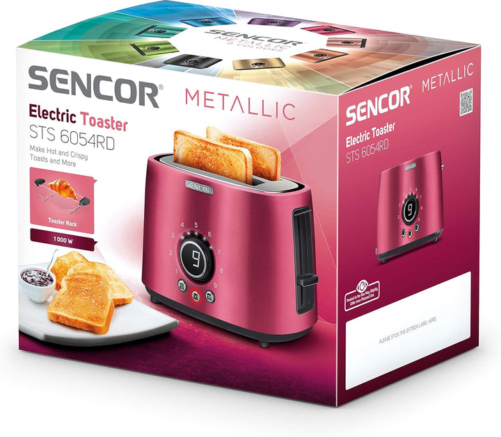 SENCOR STS 6054RD 2-Scheiben-Toaster (1000 Watt, Elektronischer Timer - 9 Stufen der Röstintensitätr