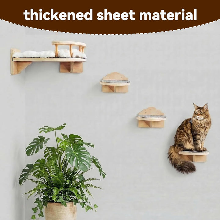 Kletterwand Katzen 4PCS Katzenkletterwand Set Kratzbaum Wand Katze Catwalk Wandelement Wandliege Kat