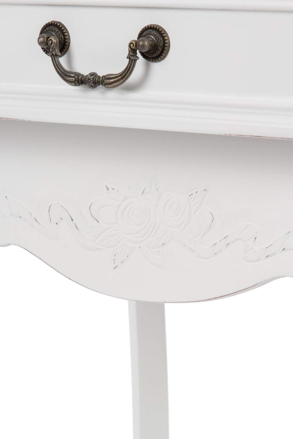 elbmöbel Nachttisch Beistelltisch weiss Antik Shabby chic schmal massiv mit 2 Schublade B 55 x H 73