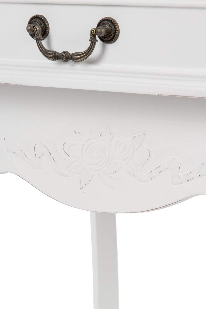 elbmöbel Nachttisch Beistelltisch weiss Antik Shabby chic schmal massiv mit 2 Schublade B 55 x H 73