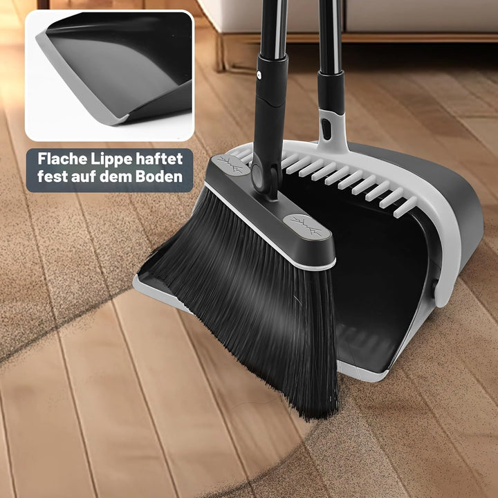 JEHONN Besen und Kehrschaufel Set mit Langem Stiel 138 cm, 180 Grad Drehbar Camping Kehrbesen Innen