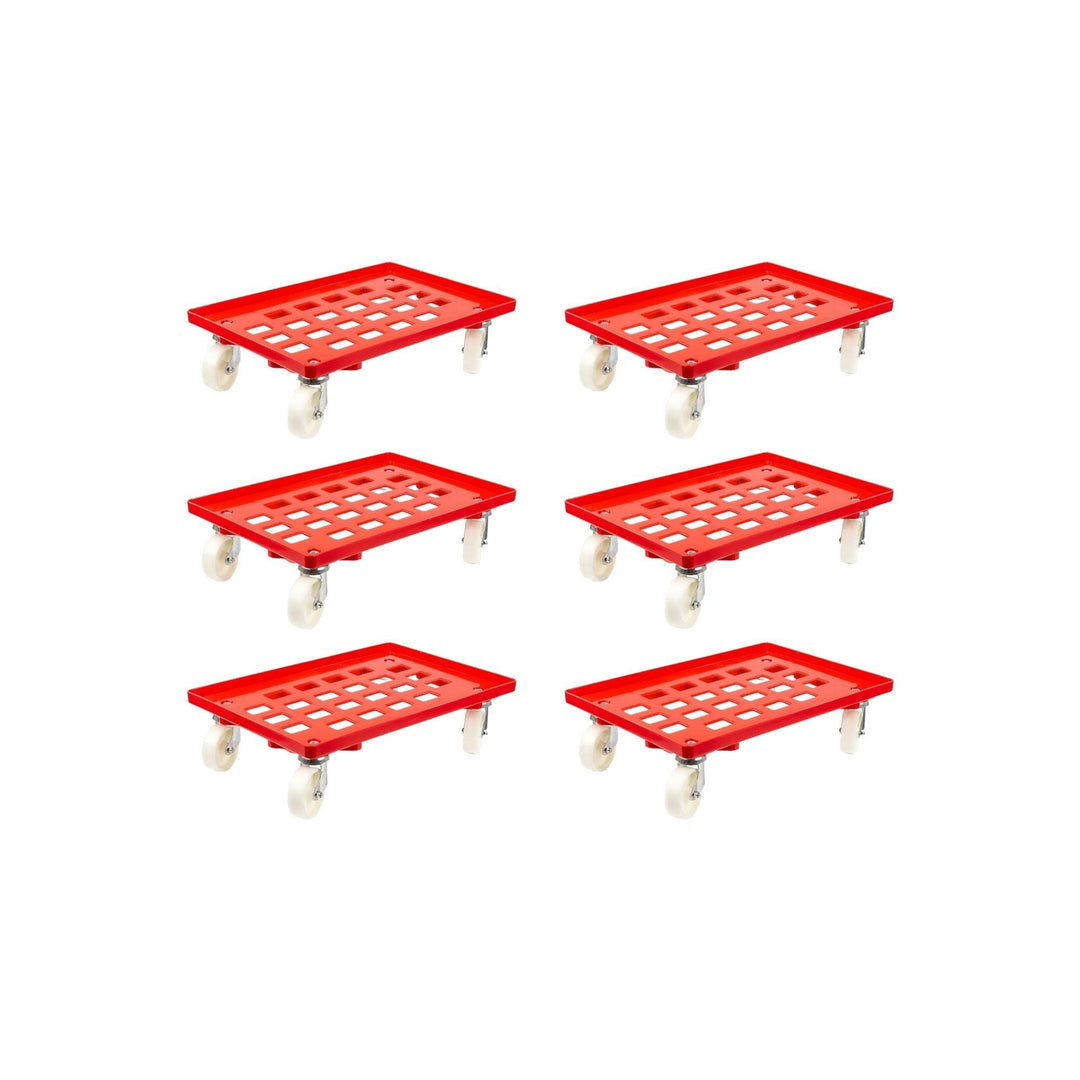 SparSet 6X Transportroller für Euroboxen 60x40cm mit Kunststoffräder rot | Gitter/Rasterdeck | 2 Len