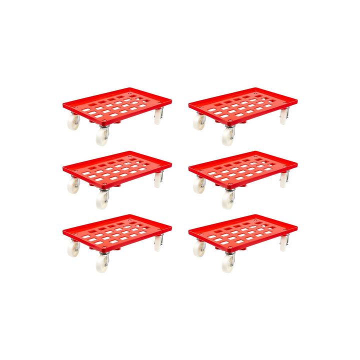 SparSet 6X Transportroller für Euroboxen 60x40cm mit Kunststoffräder rot | Gitter/Rasterdeck | 2 Len