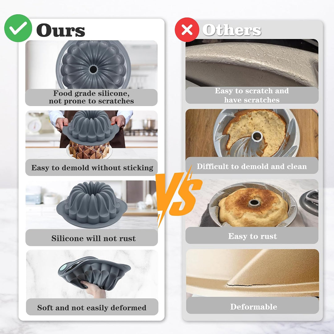 Tongjude 4 Stück Silikon Riffelkuchenformen, 10 Tassen Rohr Backform, Antihaft-Küche Ofen Backformen