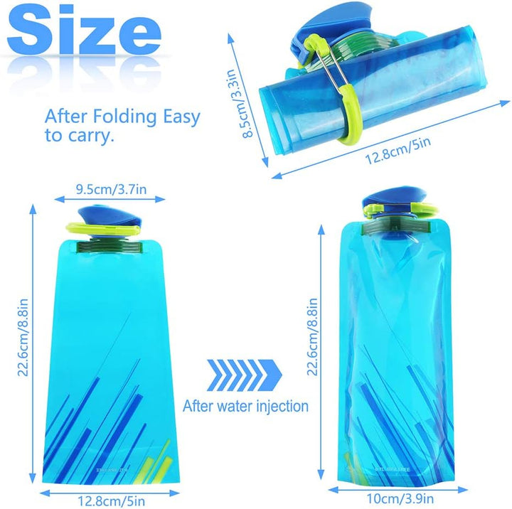 Leikurvo Faltbare Wasserflaschen 6 Stück, 700ML Faltbare Trinkflasche Flexible Zusammenklappbare Tri