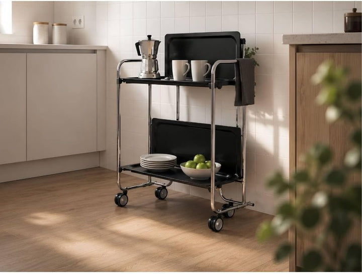 DON HIERRO - Servierwagen Bauhaus 2 Tabletts mit verchromtem Rahmen-Schwarz one size Schwarz, one si