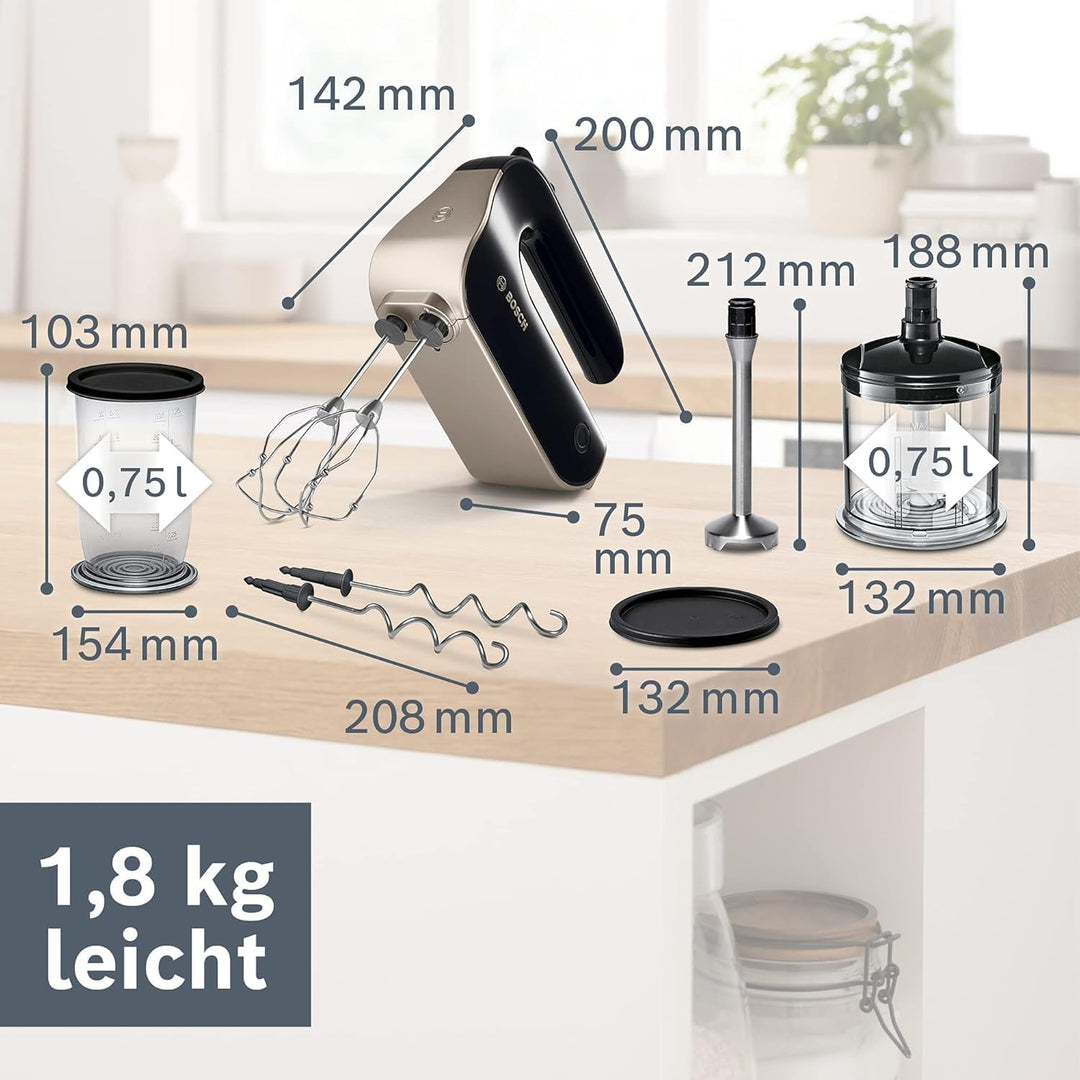 Bosch Handrührer HomeProfessional MFQ4885DE, 2 Rührbesen, 2 Edelstahl-Knethaken, Zerkleinerer, Pürie
