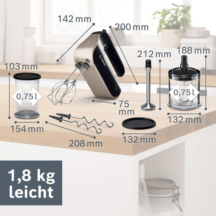 Bosch Handrührer HomeProfessional MFQ4885DE, 2 Rührbesen, 2 Edelstahl-Knethaken, Zerkleinerer, Pürie