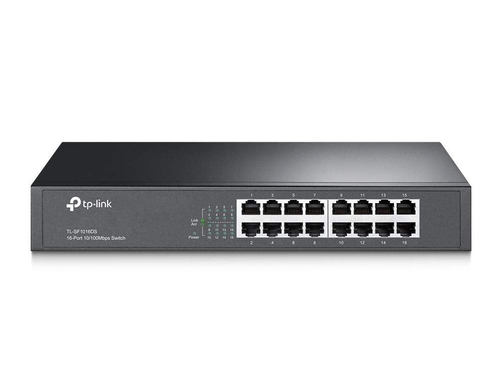 TP-LINK TL-SF1016DS 16 Port Netzwerk Switch (lüfterloses Passivkühlkonzept), 16 Port