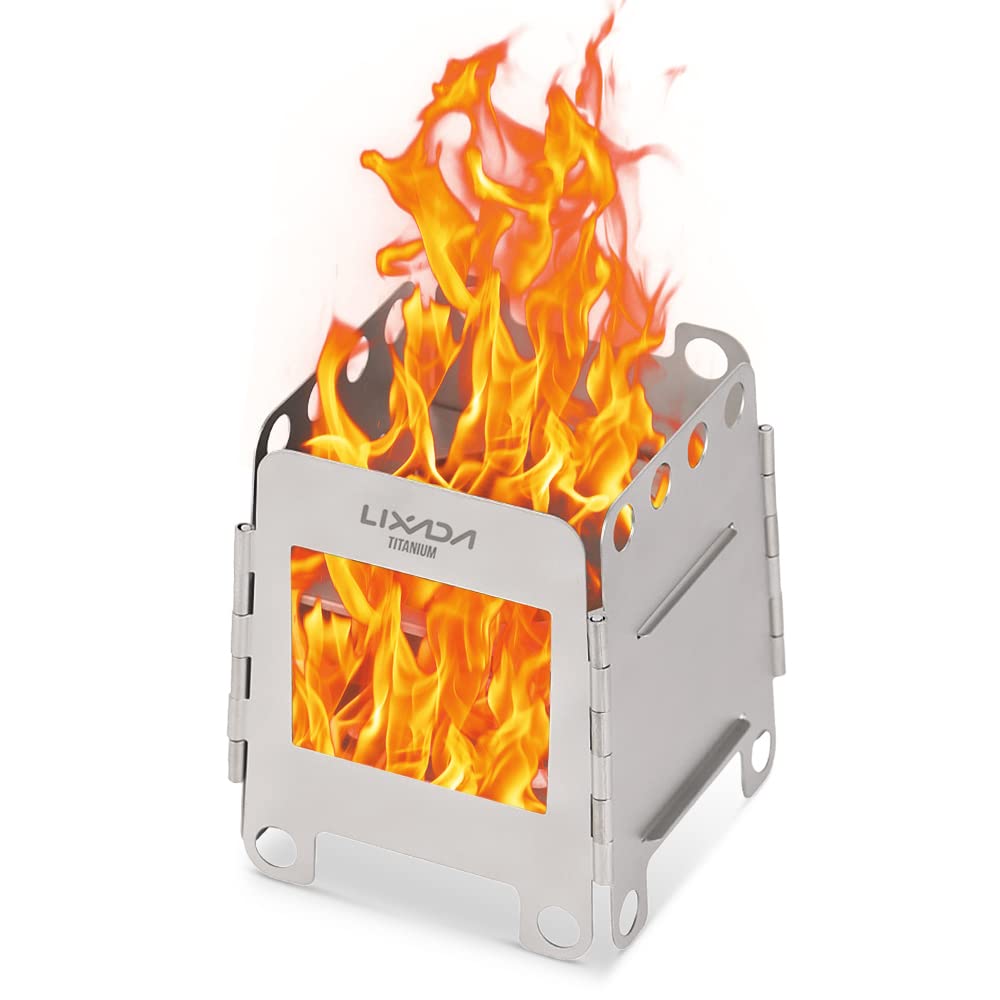 Lixada Camping Kocher, Mini Titanium Holzofen Tragbar Leicht Holz Herd mit Mini-Spirituskocher für O