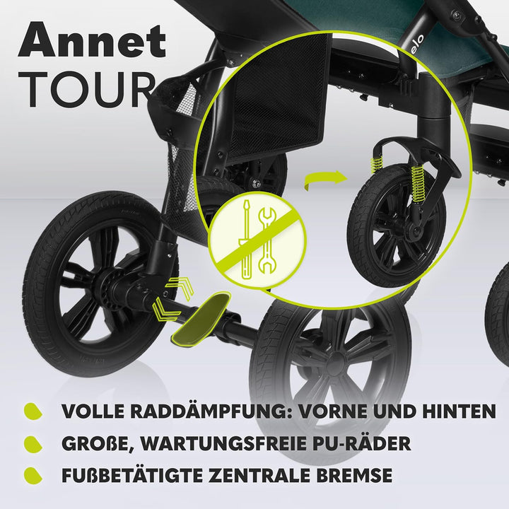LIONELO Annet Tour Kinderwagen bis 22 kg, verstellbarer Griff, zusammenklappbar, verstellbare Rücken