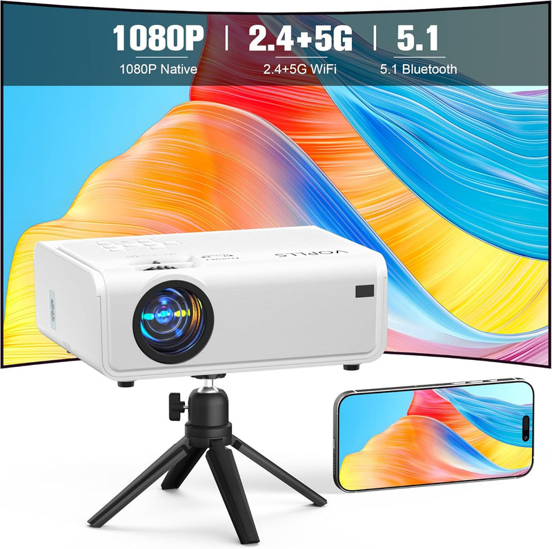 【Elektrische Keystone 6D/4P】 Beamer 20000 Lumen, 5G WiFi Bluetooth Beamer 4K Heimkino, VOPLLS 1080P