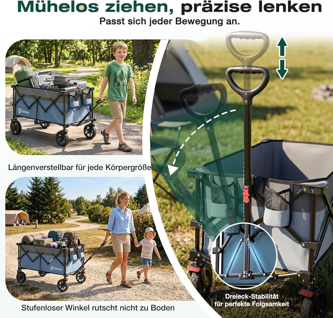 Sekey XXL Plus Bollerwagen Faltbar 200L 200KG Tragkraft, Faltbarer Bollerwagen Geländetauglich mit B