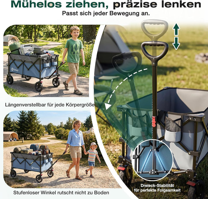 Sekey XXL Plus Bollerwagen Faltbar 200L 200KG Tragkraft, Faltbarer Bollerwagen Geländetauglich mit B
