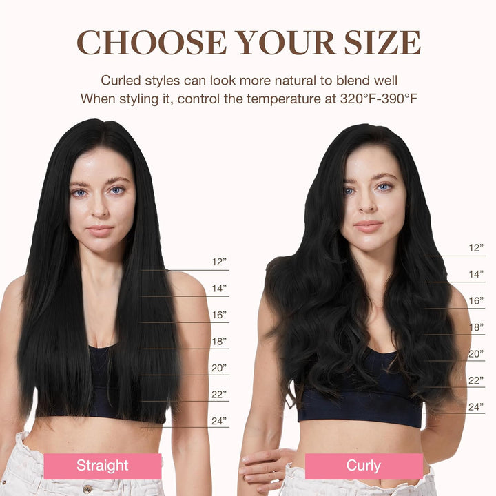 GOO GOO Clip in Extensions Eechthaar, 40cm 120g 7pcs, 1 Tief Schwarz, Remy Clip in Haarverlängerung