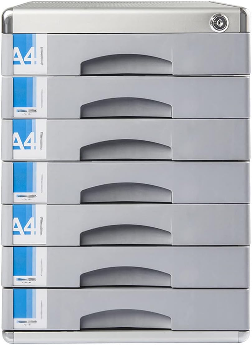 TUKA-i-AKUT Metall Schubladenbox Abschliessbar 7 Fächer A4, mit Beschriftungsfeldern, Dokumenten Auf