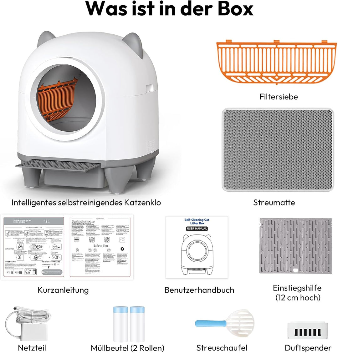 Devoko Katzenklo Selbstreinigend,Niedliche Katzenohren,Automatische Katzentoilette XXL,Fernsteuerung