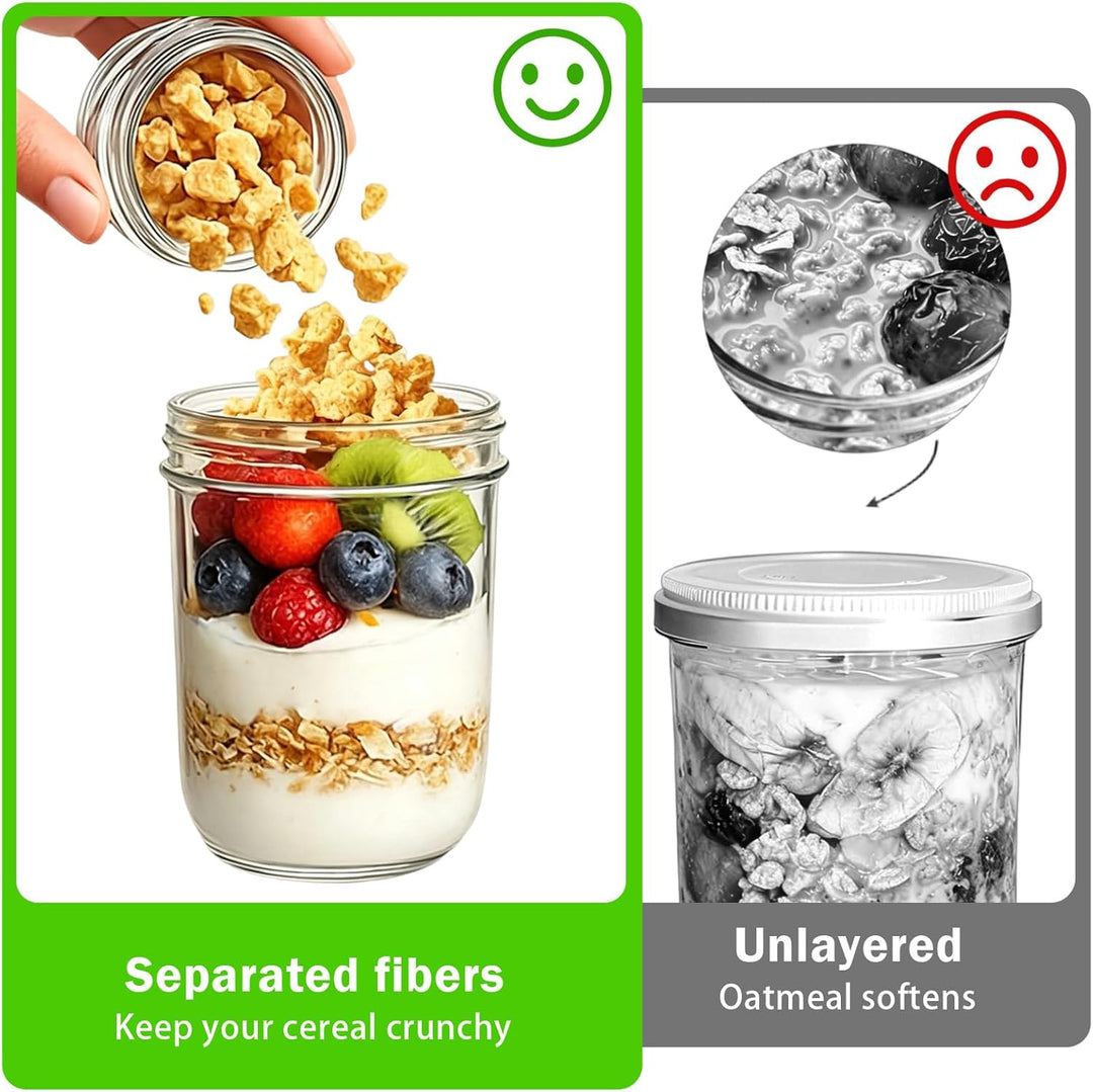 Müslibecher to Go, 480ml+120ml Overnight Oats Gläser, Doppelschicht Joghurtbecher Mit Edelstahlöffel
