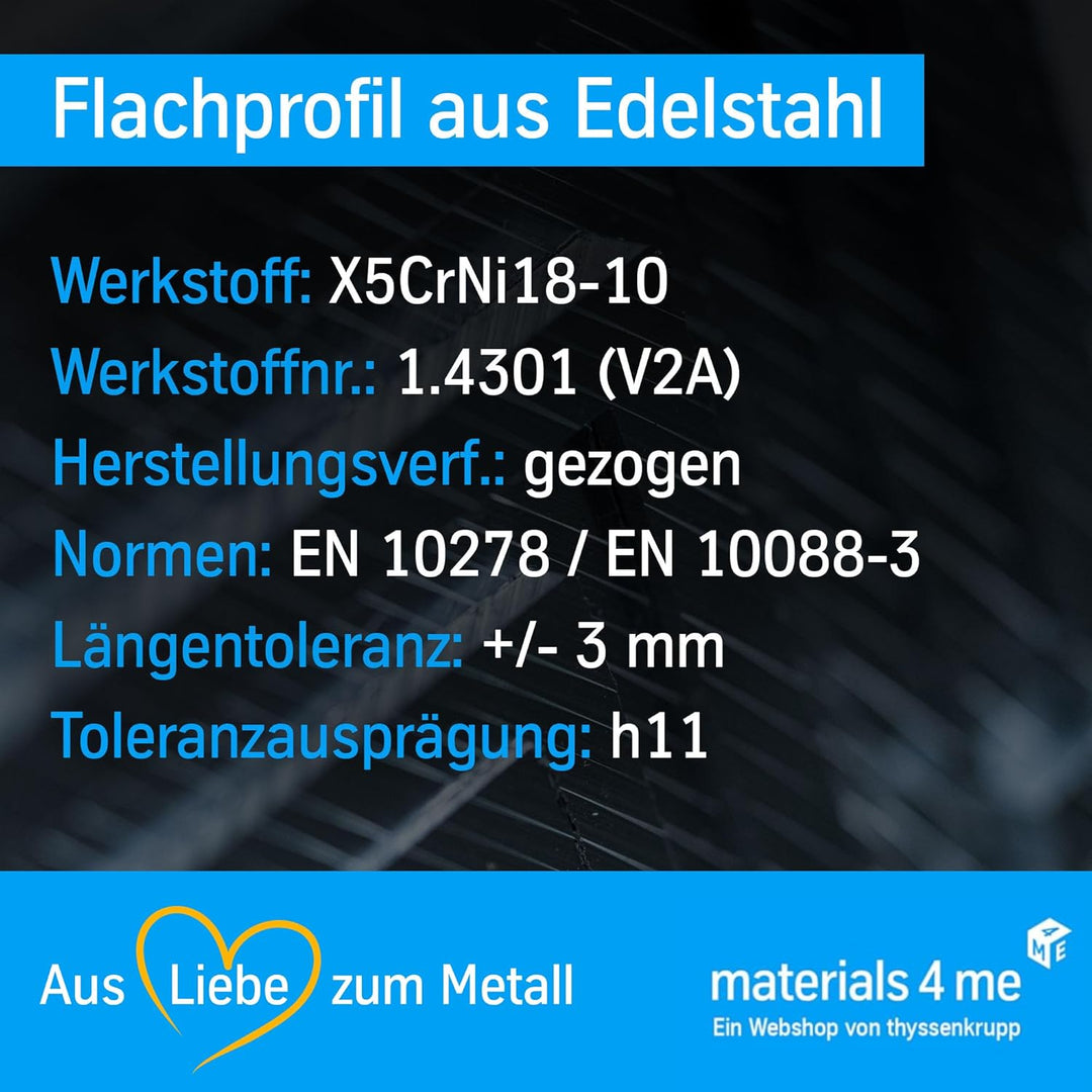 thyssenkrupp Flachstahl Edelstahl 25 x 10 mm in 1500 mm Länge | Flachstange V2A gezogen | Werkstoff: