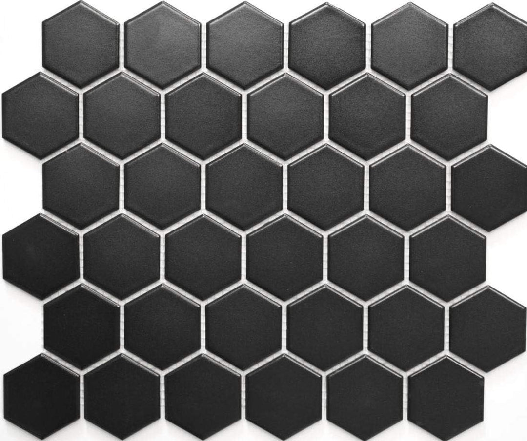 Mosaik Hexagon uni schwarz matt Keramik, Mosaikstein Format: 51x59x5 mm, Bogengrösse: 325x281 mm, 10