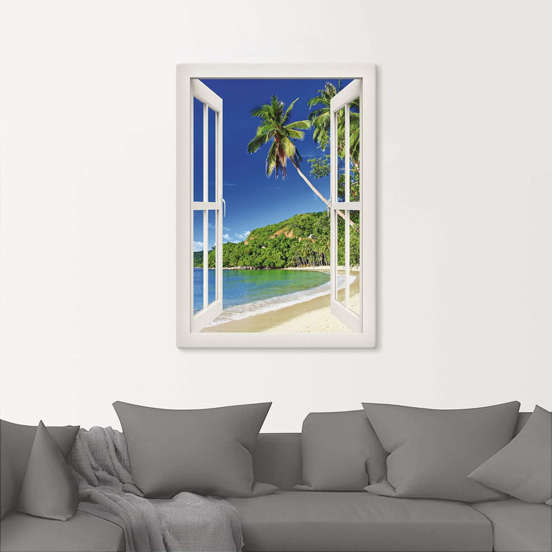 ARTland Leinwandbilder Wandbild Bild Leinwand 70x100 cm Fensterblick Karibik Südsee Strand Meer Inse