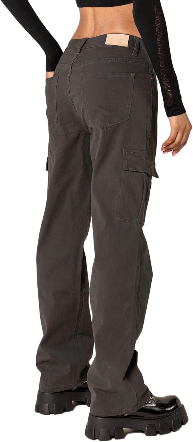 Nina Carter Q1885 Damen Cargo Jeans High Waist Cargohose Stretch Straight Leg Hose S Dunkelgrau (Q18