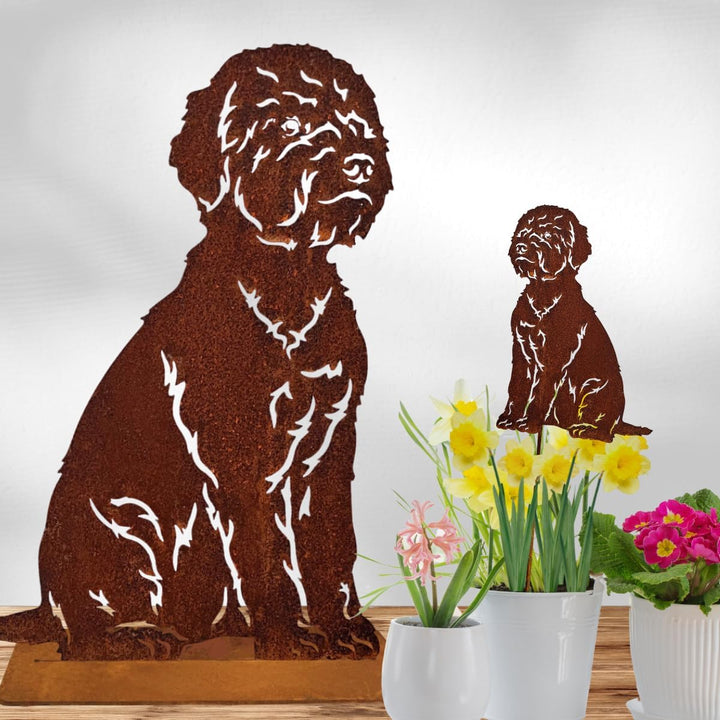 Terma Stahldesign Edelrost Hund Gartenstecker Lagotto, Handmade Germany, tolle gartendeko aus Rost-M