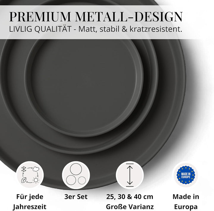 Deko Tablett 3er Set, Serviertablett rund (25 cm, 30 cm, 40 cm), Dekotablett für Adventskranz, Kerze