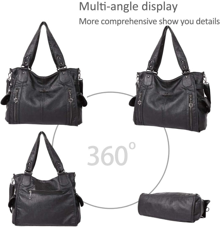 NICOLE & DORIS Women Hobo bags shoulder bags Washed Leather Totes Crossbody with Multiple Compartmen