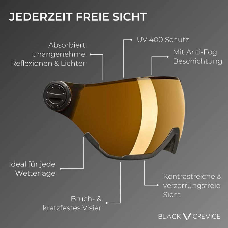 BLACK CREVICE Ersatzvisier mit Vollschutz I Skihelm-Ersatzvisier für Skihelm Arlberg & Gstaad & Saal