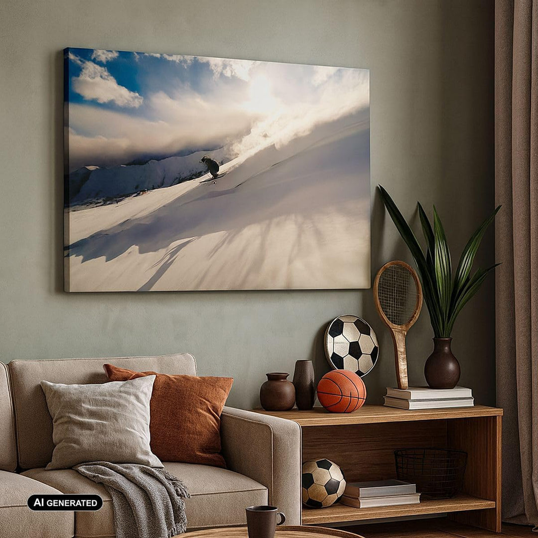 Bilder auf Leinwand 100x70cm Leinwandbild mit Rahmen Berge Ski Winter Gross Wanddeko Bild Schlafzimm