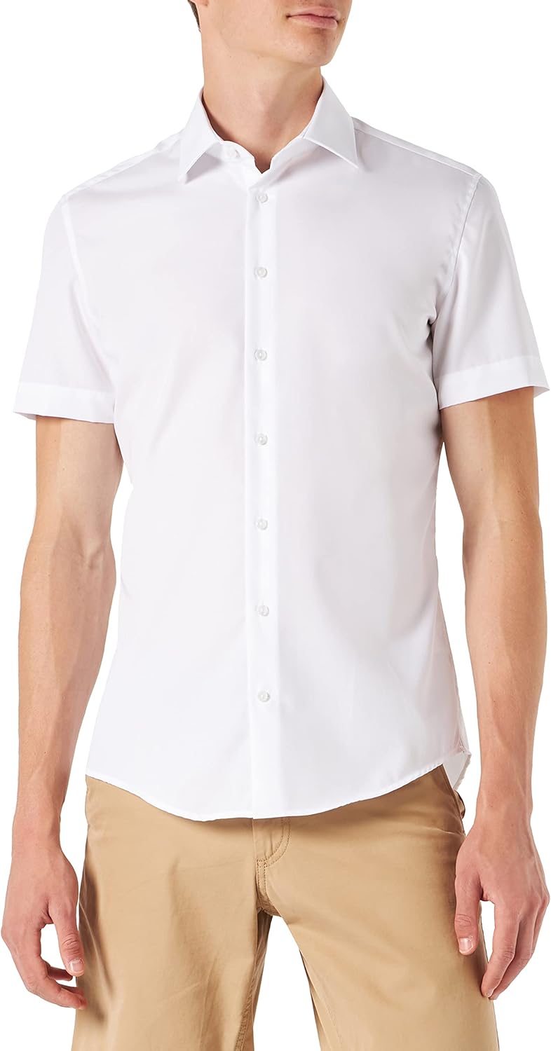 Seidensticker Herren Men Slim Shortsleeve Cotton Businesshemd 36 Weiss(676521), 36 Wei&#xDF;(676521)