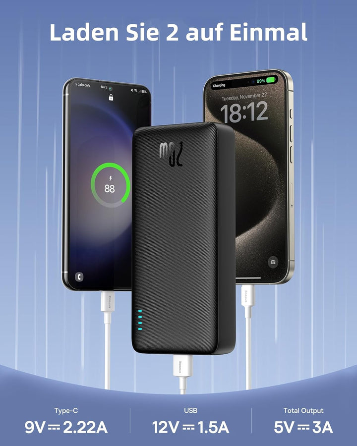 Baseus Powerbank, 20000mAh Power Bank Schnelles Aufladen, Externer Handyakkus 20W PD QC Ladegerät mi