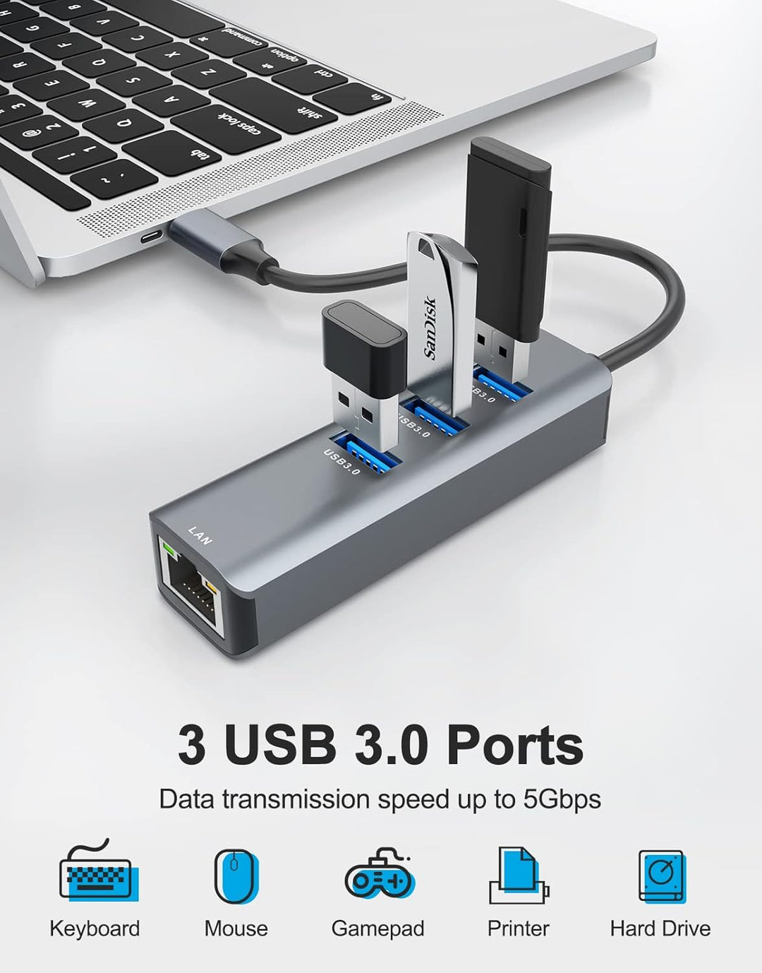 USB C auf Ethernet Adapter,ABLEWE Aluminium 4 in 1 USB C zu RJ45 1000Mbps Ethernet LAN Netzwerkadapt